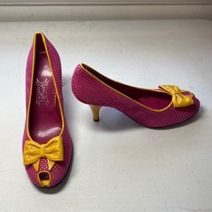 Jeffrey Campbell pink and yellow retro heels, size 7